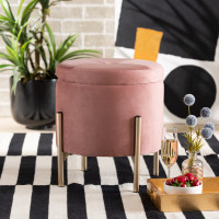 Baxton Studio FZD200335-Blush Pink Velvet-Ottoman Malina Contemporary Glam and Luxe Pink Velvet Fabric Upholstered and Gold Finished Metal Storage Ottoman>